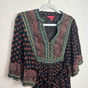 Monsoon Dress European London Embroidered Floral Short Sleeve Embroidery